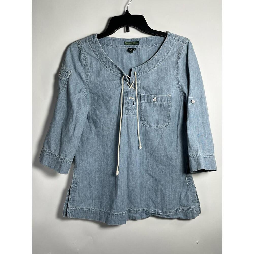 Lauren Jeans Co Ralph Lauren Chambray Denim Lace Up Blouse, Size Small